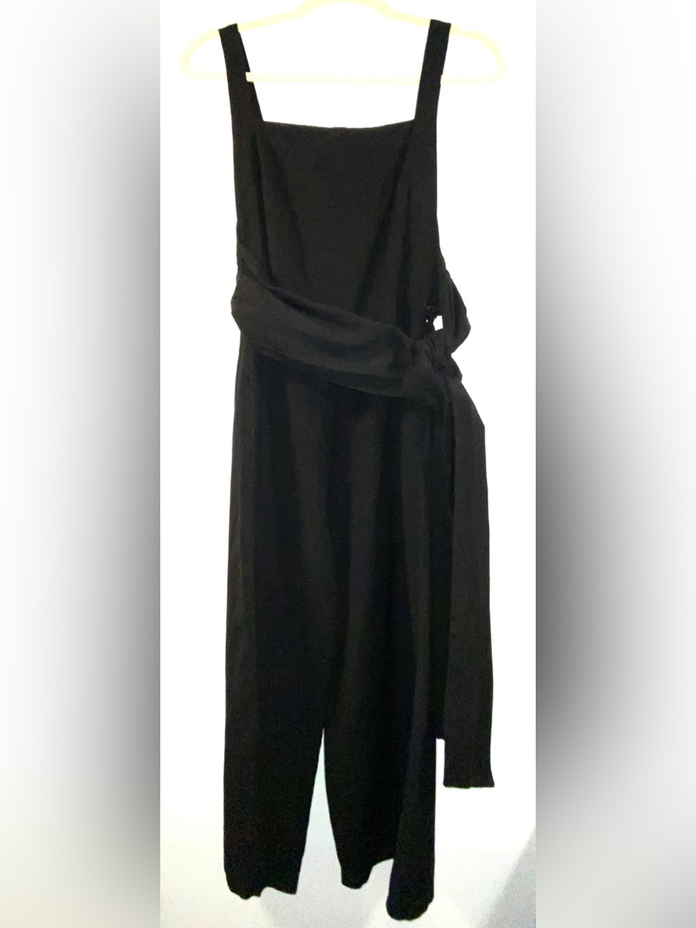 Storia-Size Small-Black, Linen Rayon, Square Neck, Wide Leg, Zip Side Jumpsuit